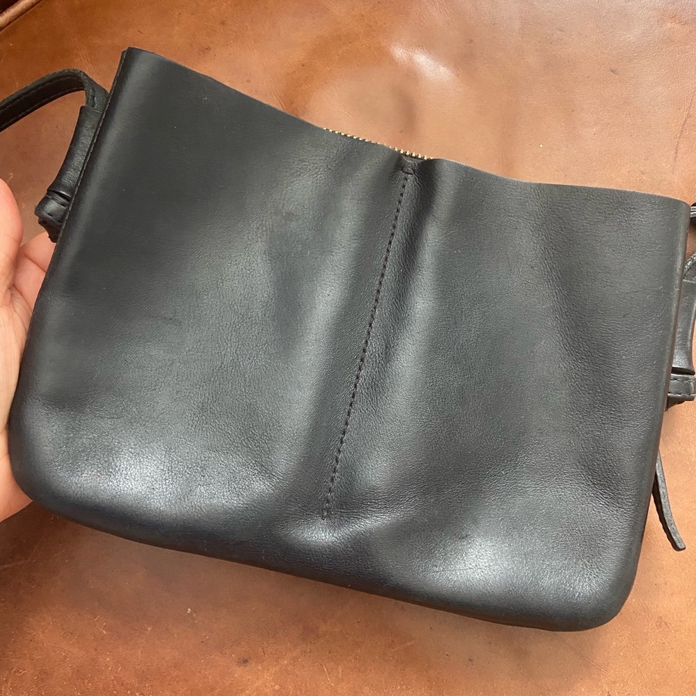 Madewell Black Leather Bag with Gold Zipper